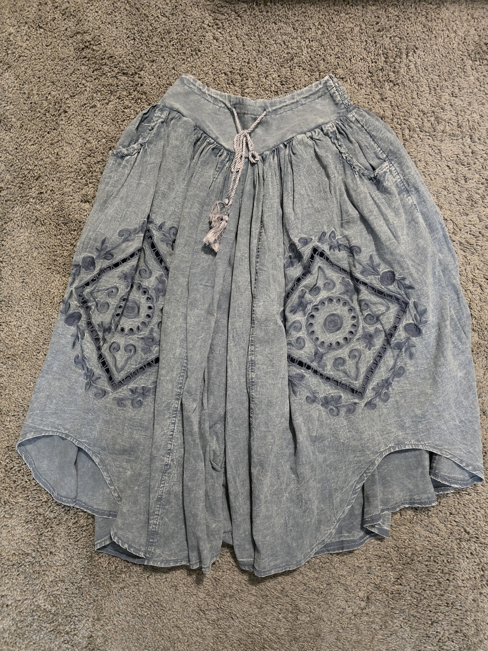 Oli & Hali Washed Denim Blue Embroidered Boho Pants